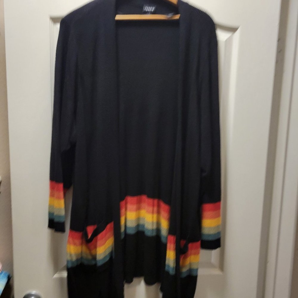 Torrid Black Long Cardigan With Rainbow Stripes